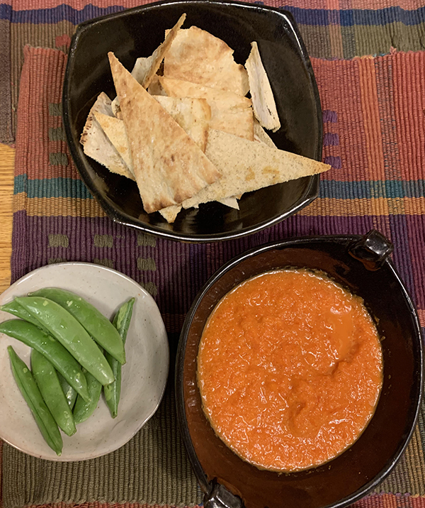 Red Pepper Dip and Homemade Garlic Pita Chips